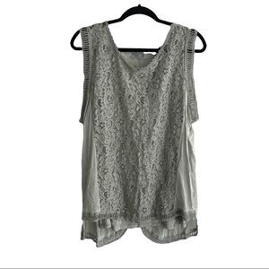 MADE IN ITALY Cotton Sleeveless Blouse Tank Top Lace Split Back Green O/S